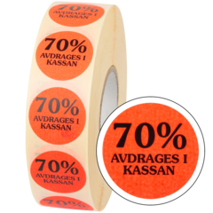 15855 ETIKETT "70%AVDRAGES I KASSAN"